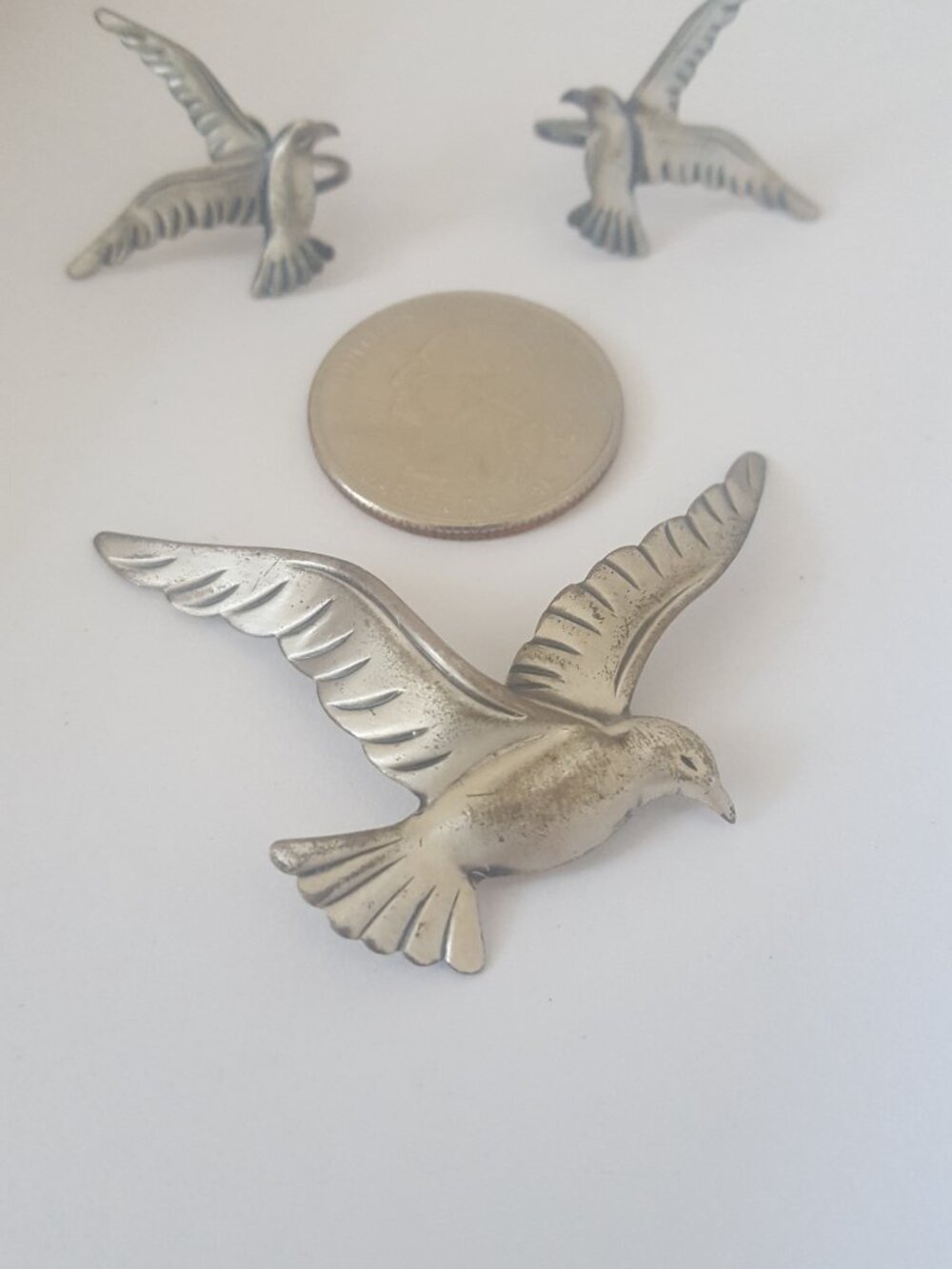 VINTAGE: 925 BEAU STERLING SILVER SEAGULL (3) PCS SET: EARRINGS + BROOCH